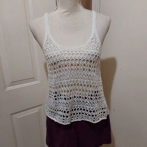 🌺 Like New Hollister Cream Crop Crochet Tank Top